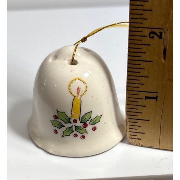 Ceramic Christmas Bell Ornament Miniature Candle & Holly Vintage 1.75" Tall - Picture 4 of 6
